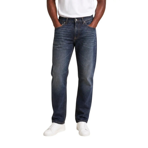 Calvin Klein Jeans men blue cotton denim jeans in dark-wash with classic straight-leg cut and visible stitching details