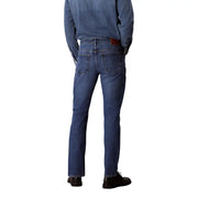 Calvin Klein Jeans men blue cotton denim jeans with classic straight-leg cut and brown leather belt loop