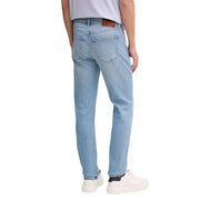 Calvin klein jeans men blue cotton denim jeans in light wash with classic straight-leg and brown leather patch