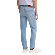 Calvin klein jeans men blue cotton denim jeans in light wash with classic straight-leg and brown leather patch