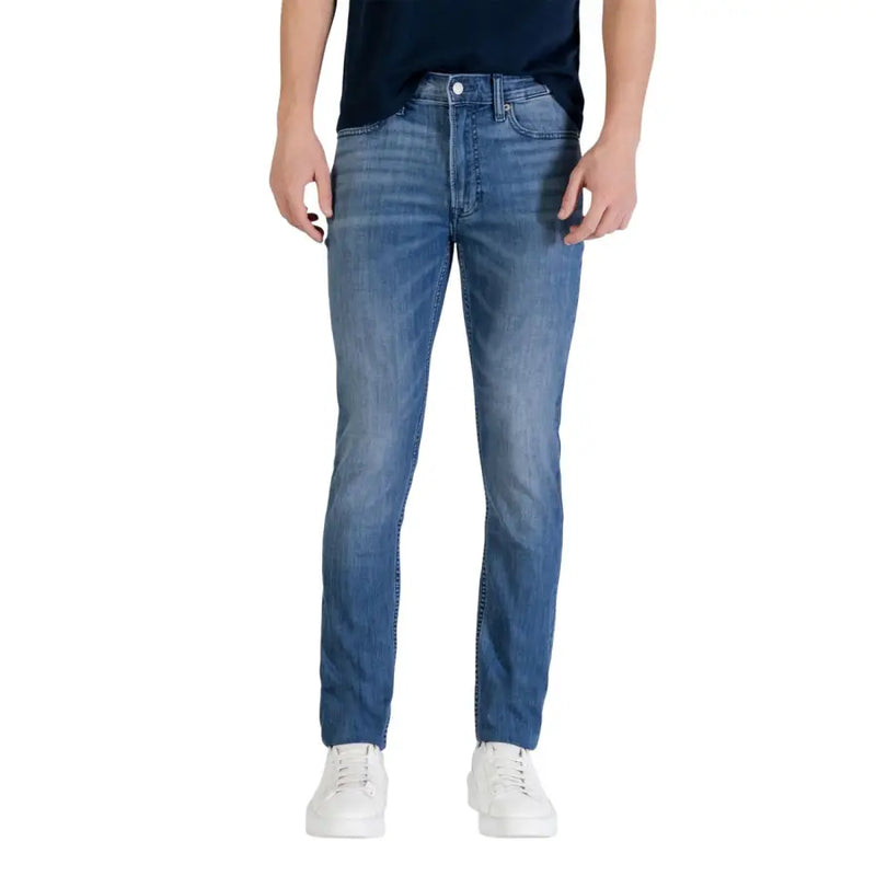 Calvin Klein Jeans men blue cotton denim jeans slim fit with faded wash for a stylish casual look