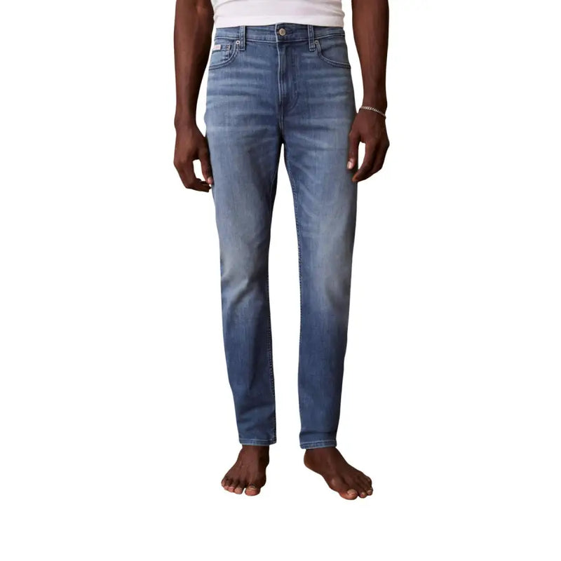Calvin Klein Jeans Jean slim en denim de coton bleu pour homme, coupe slim, délavage délavé et design classique à cinq poches