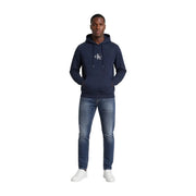 Calvin klein jeans men blue cotton sweatshirt featuring a navy blue hoodie with a white logo on the chest