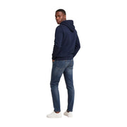 Calvin Klein Jeans men blue cotton sweatshirt with a navy blue hood, soft textured fabric, and subtle stitching details