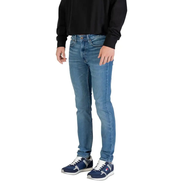 Calvin Klein Jeans men blue denim slim fit jeans with classic five-pocket design and zip pocket detail