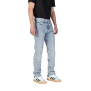 Calvin klein jeans men blue organic cotton jeans featuring light-wash denim with five-pocket design and subtle thigh fading