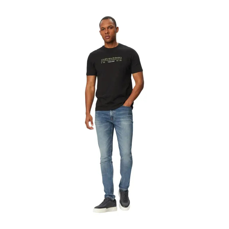Noir Calvin Klein t-shirt jean en denim stretch bleu mélangé coton avec logo blanc pour homme