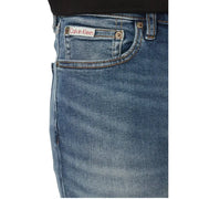 Verso bleu Calvin Klein Jean en denim stretch pour homme avec étiquette de marque blanche, confectionné dans un mélange de coton.