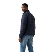 Navy blue quilted puffer jacket by Calvin Klein Jeans for men with zip and long polyester design size L