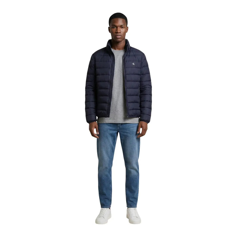 Navy blue quilted Calvin Klein Jeans men’s puffer jacket with subtle logo, polyester zip jacket size L