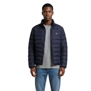 Navy blue quilted polyester Calvin Klein Jeans men zip jacket with small ck logo on left chest size L