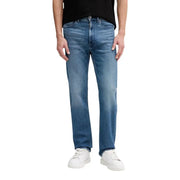 Calvin Klein Herrenjeans, blau, mit Reißverschlusstasche, Baumwolle, klassisches gerades Bein, mittlere Waschung, Fünf-Taschen-Design