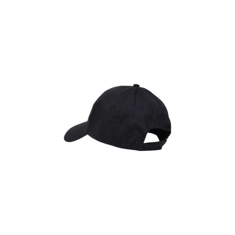 Black cotton baseball cap by Calvin Klein Jeans with a curved brim and black buckle adjustable strap