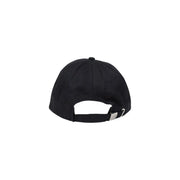 Black cotton baseball cap for men by Calvin Klein Jeans with silver buckle and adjustable strap shown from back side