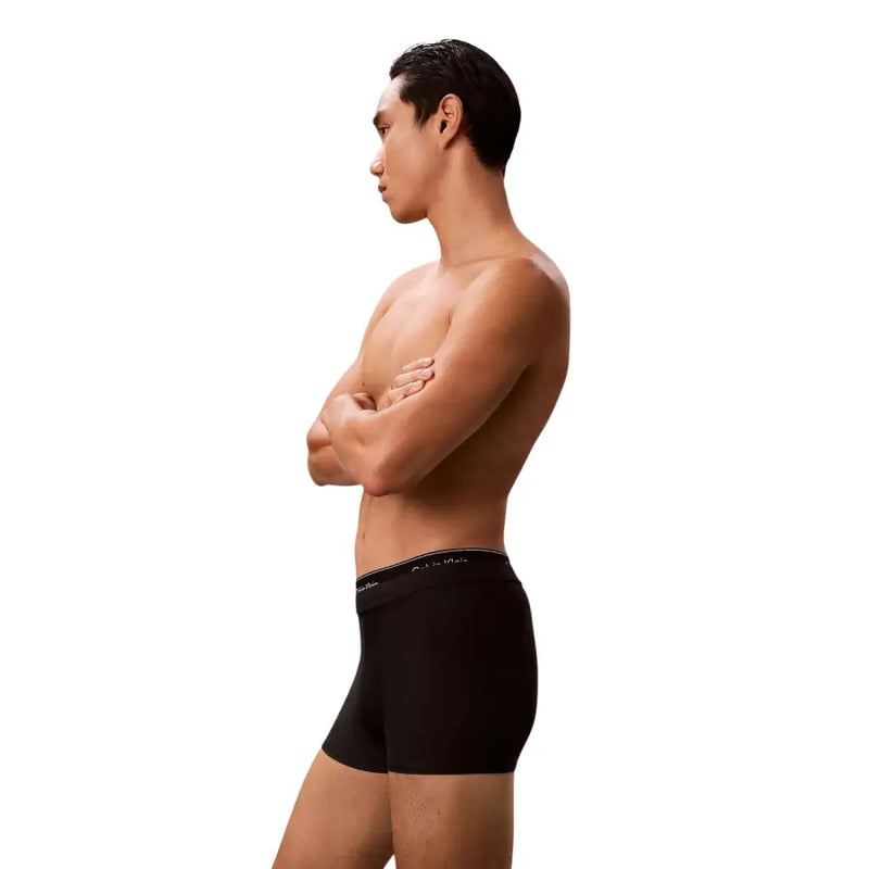 Noir Calvin Klein Jeans Boxer de maillot de bain pour homme avec double ceinture et logo blanc discret sur la ceinture