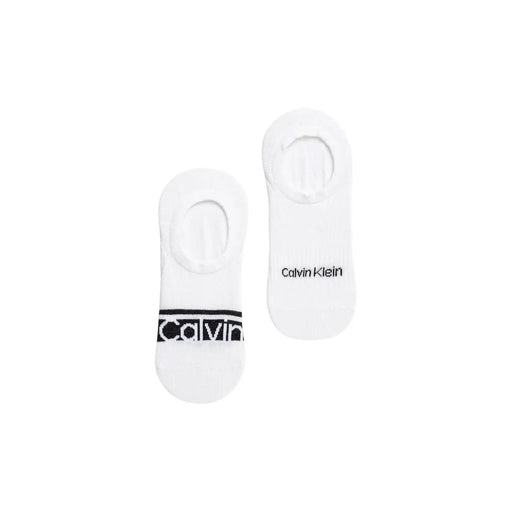 White calvin klein jeans men underwear no-show socks with black logo band and brand name on heel back side