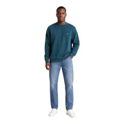 Calvin Klein Jeans Herren-Strickpullover aus grüner Baumwolle mit Rundhalsausschnitt, langen Ärmeln und kleinem, gesticktem Logo auf der linken Brust.
