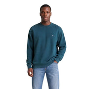 Türkis Calvin Klein Jeans Grünes Herren-Sweatshirt aus Baumwolle mit Rundhalsausschnitt und kleinem weißen Logo auf der linken Brust