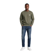 Calvin Klein Jeans men green cotton crewneck sweatshirt with a small white logo patch on the left chest