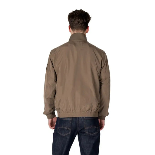 Tan lightweight bomber jacket with high collar and elasticated cuffs in polyamide from calvin klein jeans men collection