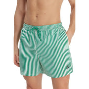 Calvin Klein Jeans men grey polyester swim shorts featuring green and white vertically striped swim trunks with matching drawstring waistband