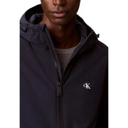 Calvin Klein Jeans men hooded navy polyester blazer with subtle texture and white embroidered logo on left chest