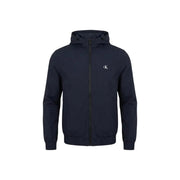 Navy blue Calvin Klein Jeans men hooded zip-up jacket in polyester with white logo on chest for casual wear