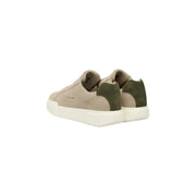 Calvin Klein Jeans men leather sneakers in beige and olive green suede with white rubber sole and beige laces