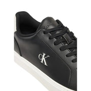 Calvin Klein Jeans men leather sneakers black with white logo and contrasting white sole style YM0YM01435