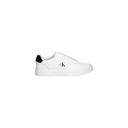 White calvin klein jeans men leather sneaker with black logo and heel tab featuring black laces ym0ym01435