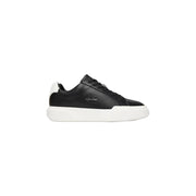 Calvin Klein Jeans men leather sneakers black featuring white rubber sole and heel tab in black leather