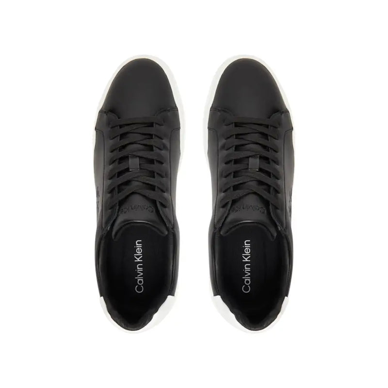 Calvin Klein Jeans men leather sneakers black with white rubber soles and black laces model YM0YM01344