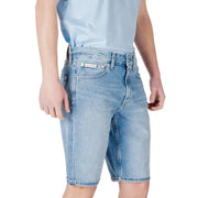 Calvin klein jeans men light blue cotton shorts with classic five-pocket design and brand label on back pocket view