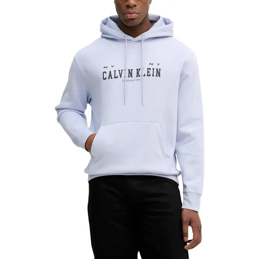 Calvin Klein Jeans men lilac cotton hoodie with black logo and matching drawstrings for casual wear