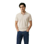 Beige short sleeve polo shirt with subtle embroidered logo made of cotton for men by Calvin Klein Jeans size L