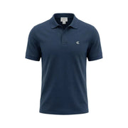 Navy blue textured cotton short sleeve polo shirt by Calvin Klein Jeans with white CK logo on left chest size L