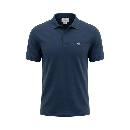 Navy blue textured cotton short sleeve polo shirt by Calvin Klein Jeans with white CK logo on left chest size L