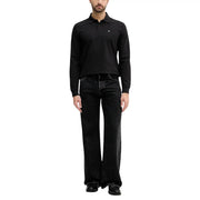 Calvin Klein Jeans men polo long sleeve black cotton shirt with small embroidered logo on the chest