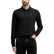 Calvin Klein Jeans men polo long sleeve black cotton shirt with subtle embroidered logo on the chest