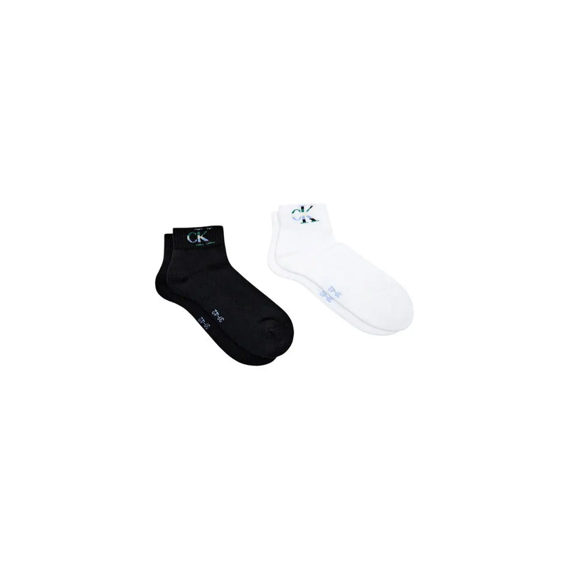 Black and white Calvin Klein Jeans men ankle socks with subtle logo on cuff for casual wear