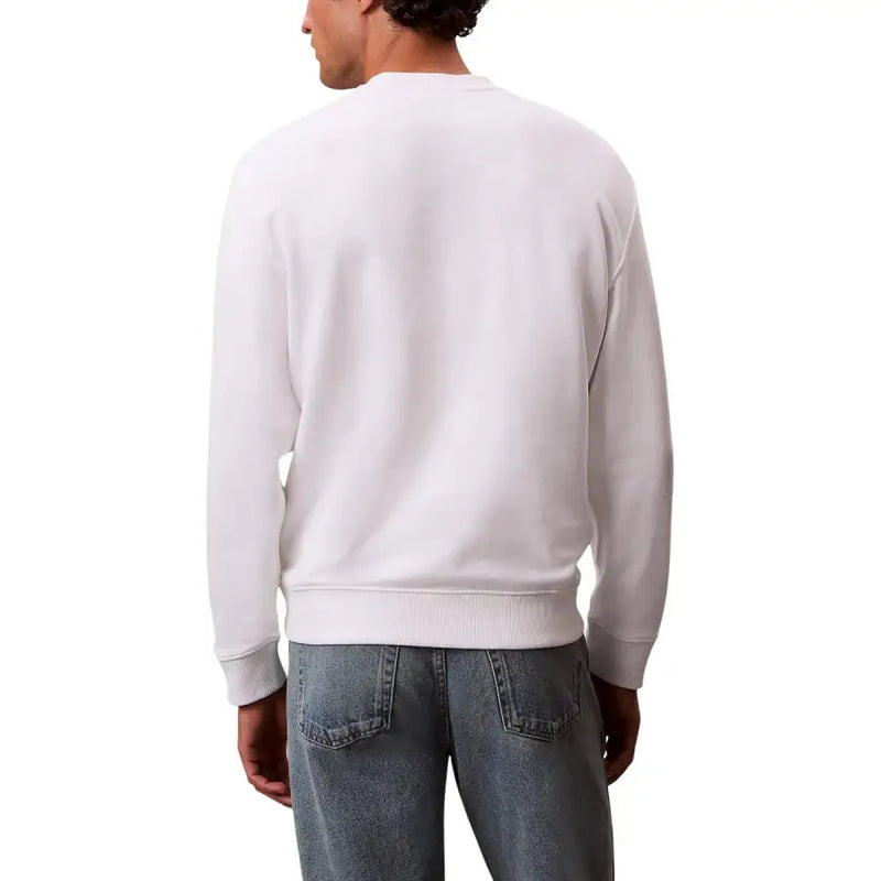 Calvin Klein Jeans Herren-Sweatshirt aus weißer Baumwolle mit Rundhalsausschnitt, gerippten Bündchen und Saum.