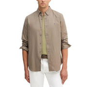 Calvin Klein Jeans men shirt beige button-down with subtle embroidered logo on chest in cotton blend fabric