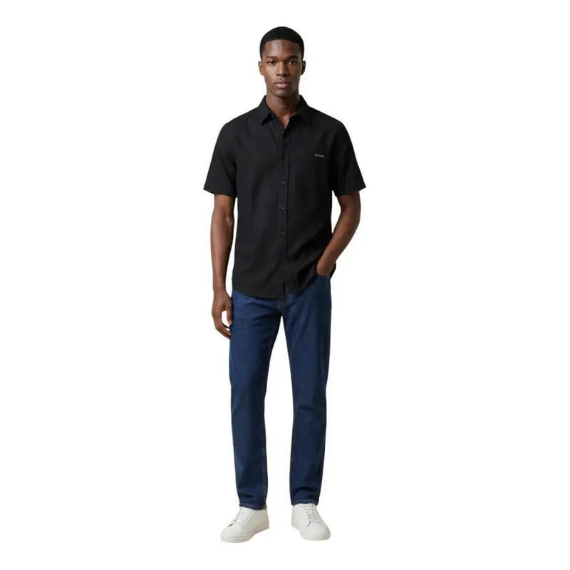 Calvin Klein Jeans men shirt black short-sleeved button-down with subtle embroidered logo on chest