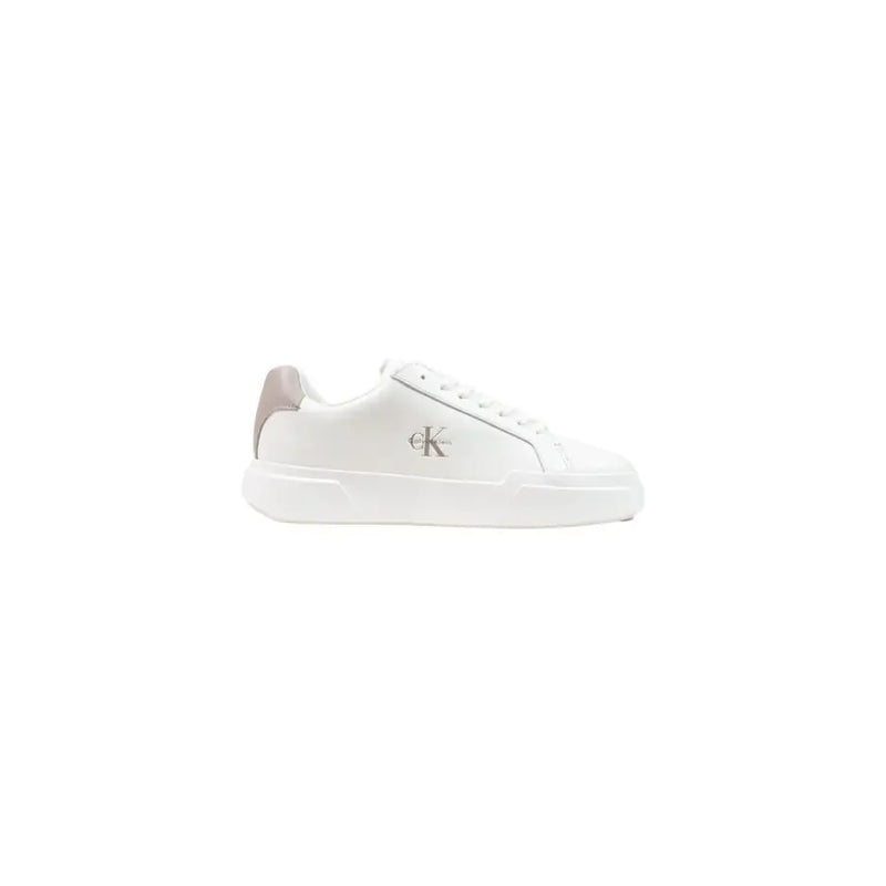 White leather calvin klein jeans men sneakers with minimalist design and gray accents for fall winter use