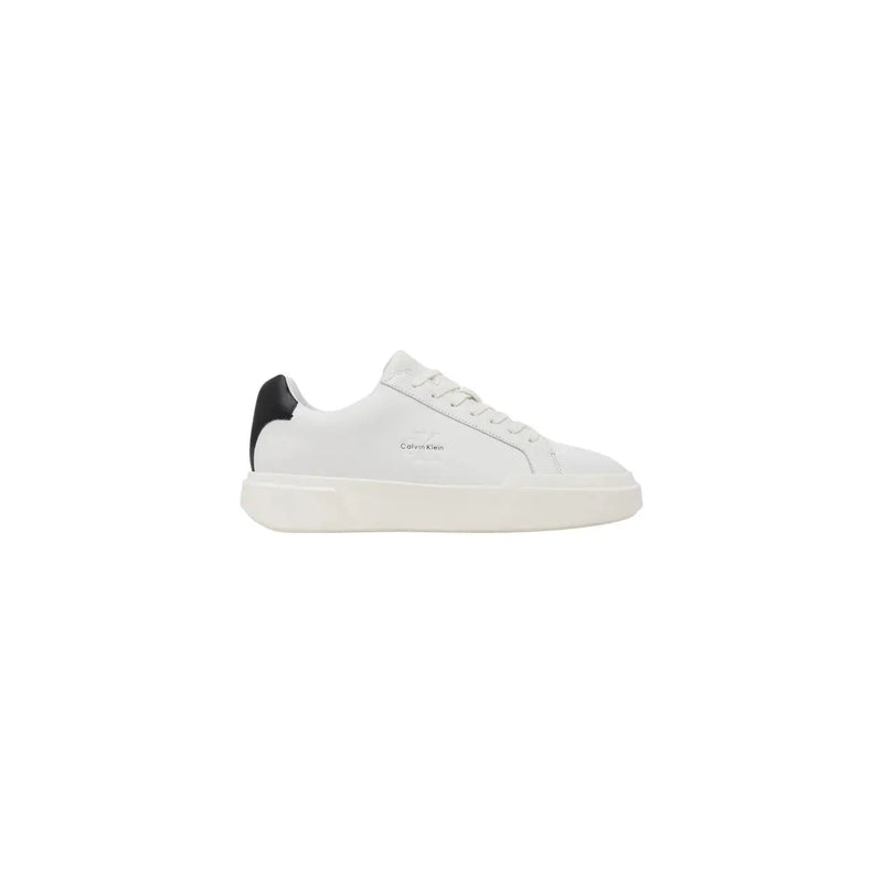 White leather calvin klein jeans men sneakers with black heel tab for fall winter use