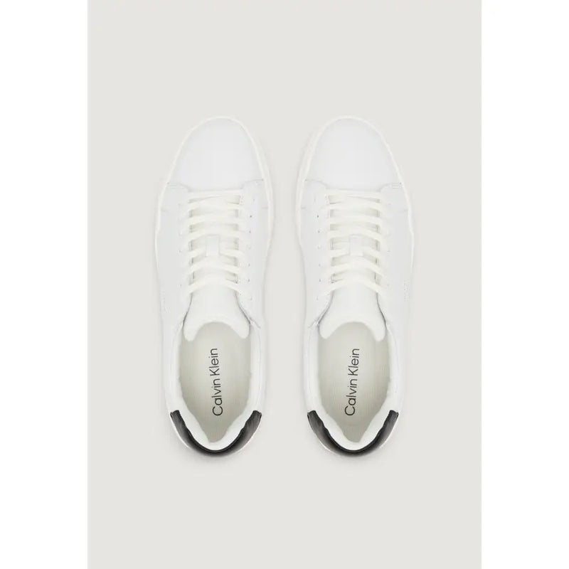 Calvin Klein Jeans men sneakers white leather with black rubber toe caps and laces for fall winter use