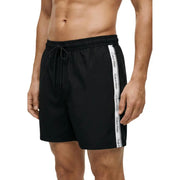 Black calvin klein jeans men swimwear swim trunks with white side stripe featuring repeating logo design