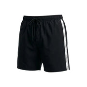 Calvin Klein Jeans men swimwear black swim trunks with white side stripe featuring repeating logo pattern