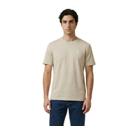 Beige Calvin Klein Jeans men t-shirt with subtle white logo on the left chest, casual cotton fabric