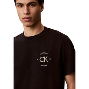 Black Calvin Klein Jeans men cotton t-shirt with cream embroidered ck and 1968 New York logo, round neck, size S